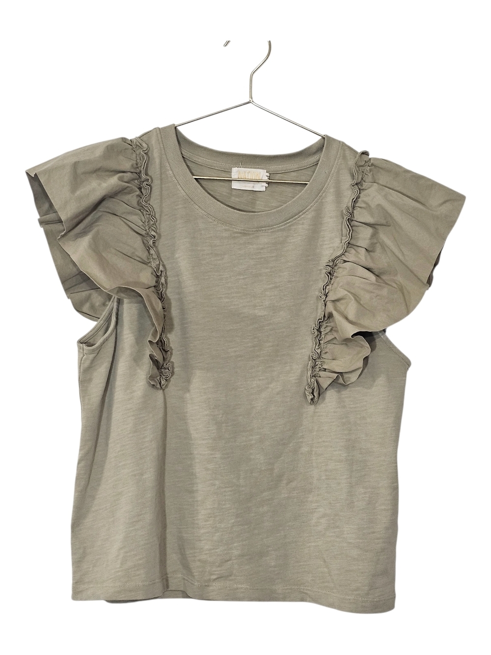 NATION LTD Ruffle Shoulder Tee M Sage Green Peruvian Cotton Tank Top Luxury Rare